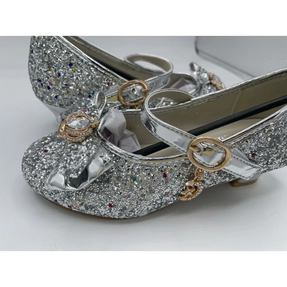 Little Kid Girl Glitter Princess Low Heel Fancy Party Dress Up Shoes Size 10 - Picture 7 of 9